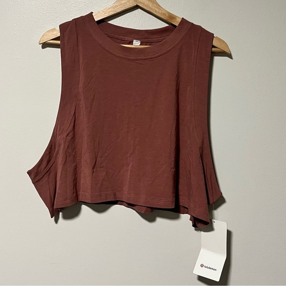 Lululemon All Yours Crop Tank - Size 14, Clay Brown, Pima Cotton Blend, NWT - Picture 9 of 13